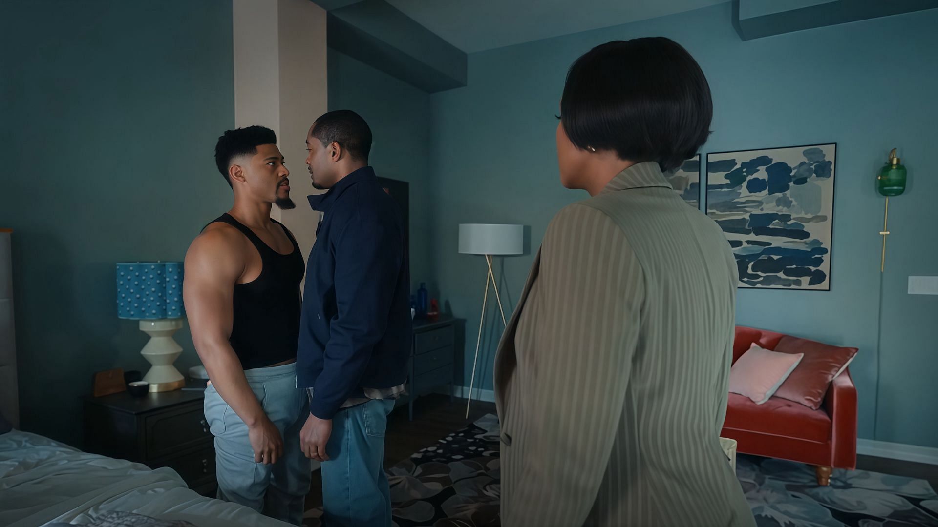 Kalvin and Vaughn get in an intense argument (image via BET+)